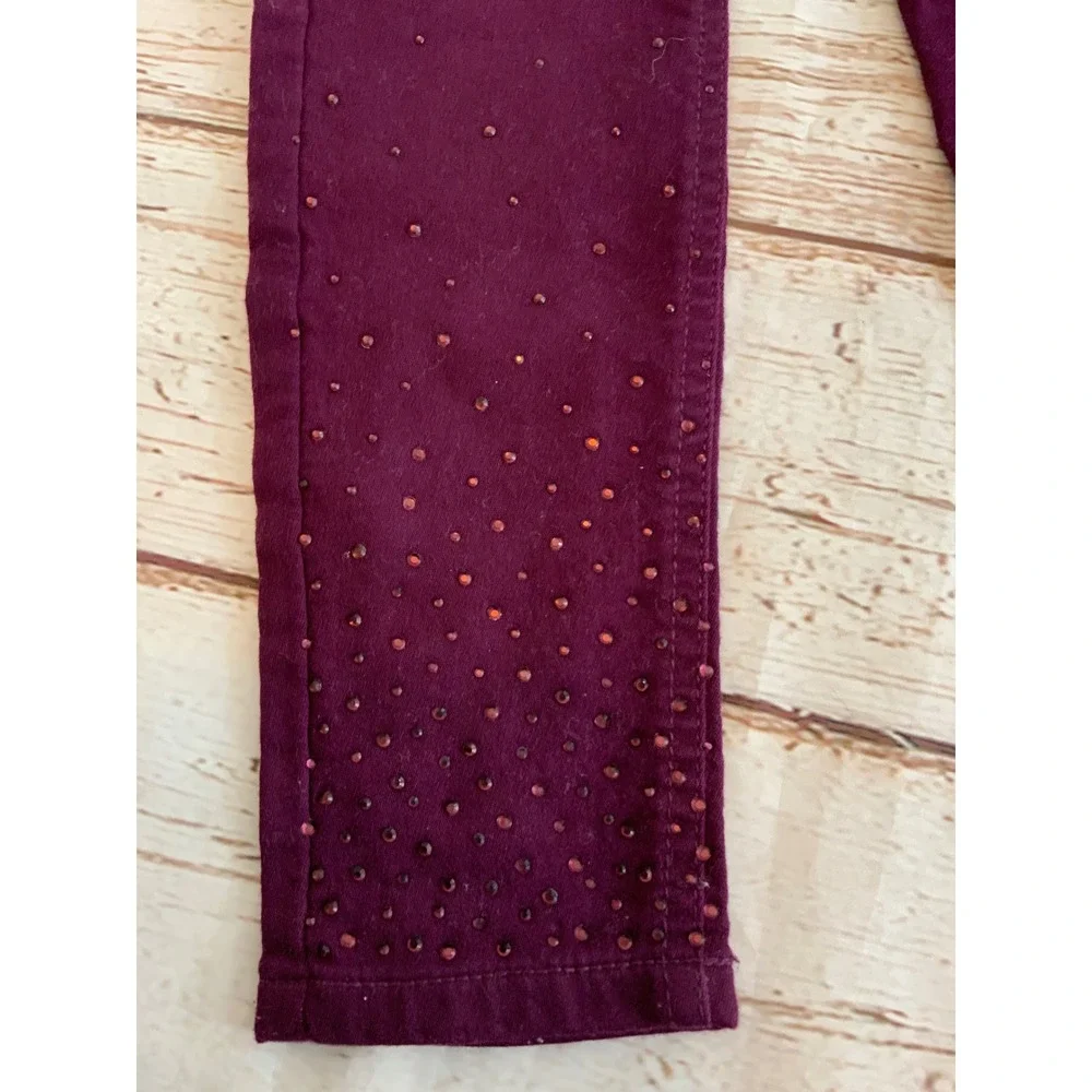 Justice Girls Plum Purple Rhinestone‎ Embellished Mid Rise Leggings Size 8